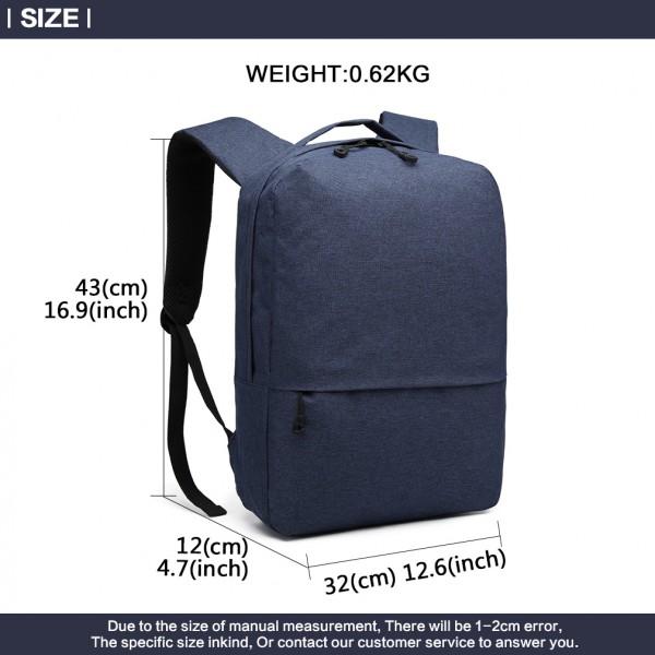 E6891 - Kono Waterproof Basic Backpack with USB Charging Port - Blue