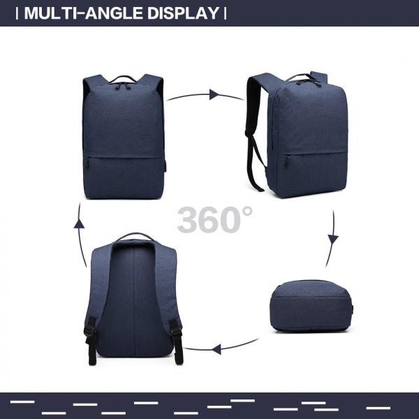 E6891 - Kono Waterproof Basic Backpack with USB Charging Port - Blue