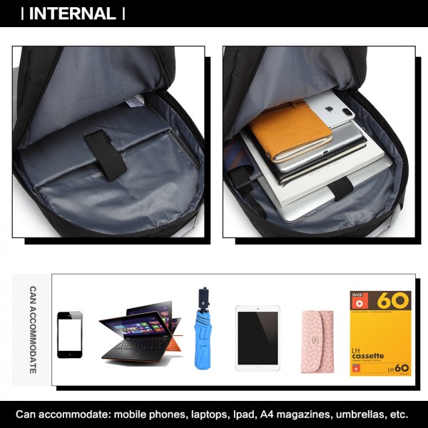 E6891 - Kono Waterproof Basic Backpack with USB Charging Port - Black E6891 - Kono Waterproof Basic Backpack with USB Charging Port - Black