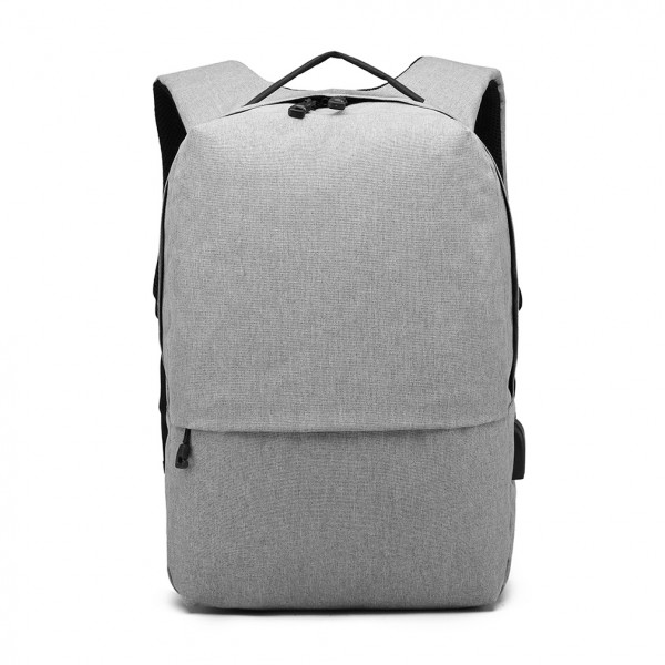 E6891 - Kono Waterproof Basic Backpack with USB Charging Port - Grey