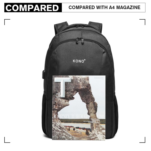 E6904 - Kono Large Backpack with USB Charging Interface - Black