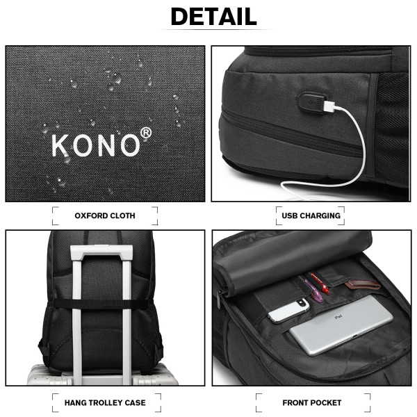 E6904 - Kono Large Backpack with USB Charging Interface - Black