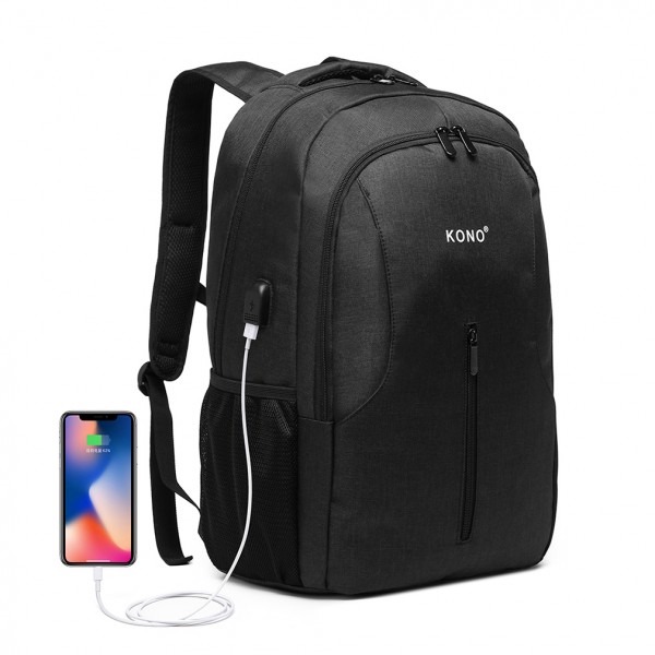 E6904 - Kono Large Backpack with USB Charging Interface - Black