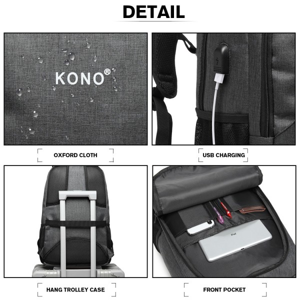 E6904 - Kono Large Backpack with USB Charging Interface - Grey