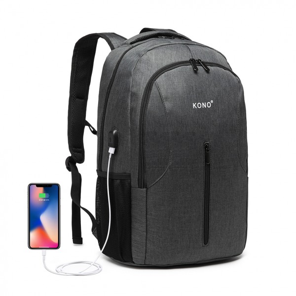 E6904 - Kono Large Backpack with USB Charging Interface - Grey