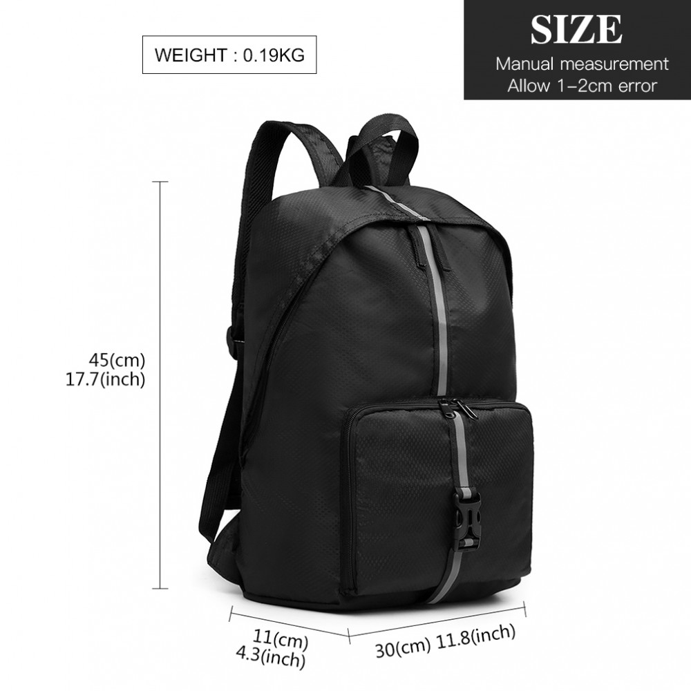 E6906 - Kono Lightweight Water Resistant Foldable Backpack - Black