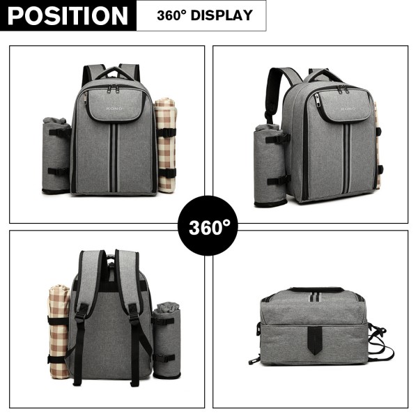 E6915 - Kono Canvas Picnic Backpack - Grey