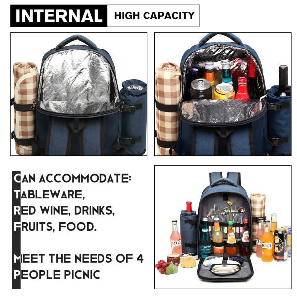 E6915 - Kono Canvas Picnic Backpack - Navy Blue