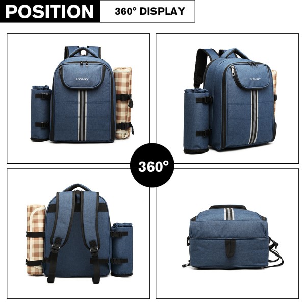 E6915 - Kono Canvas Picnic Backpack - Navy Blue