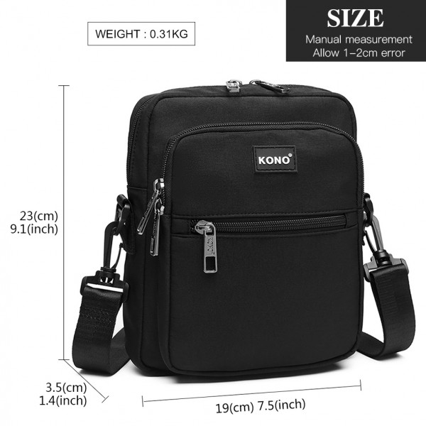 E6925 - Kono Multi Pocket Cross Body Umhängetasche - Schwarz E6925 - Kono Multi Pocket Cross Body Umhängetasche - Schwarz