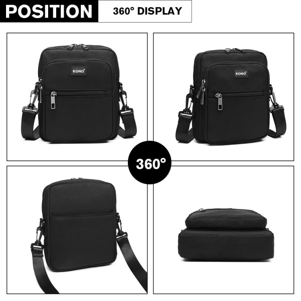 E6925 - Kono Multi Pocket Cross Body Umhängetasche - Schwarz E6925 - Kono Multi Pocket Cross Body Umhängetasche - Schwarz