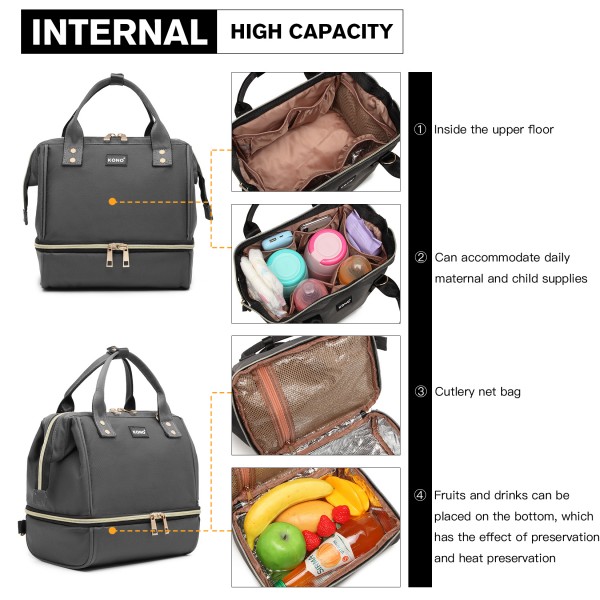 EQ2024 - Kono Multi Purpose Baby Changing Picnic Lunch Bag - Grey