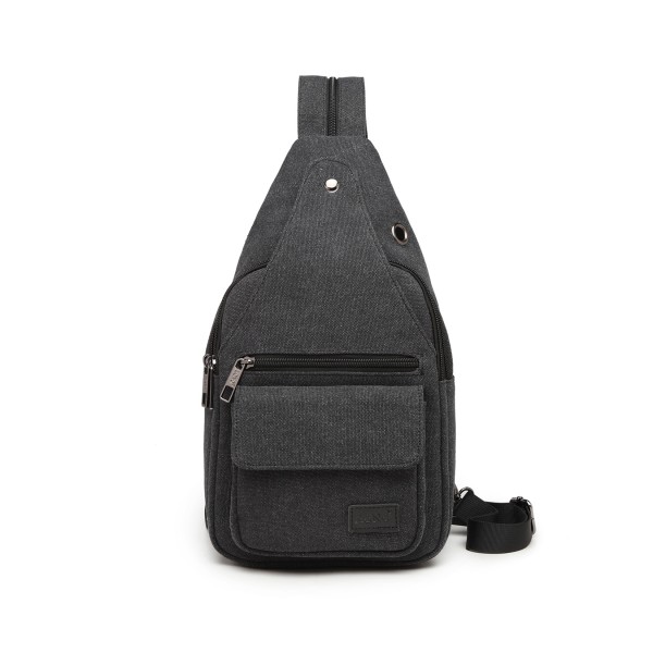 EQ2028 - Kono Casual Canvas Single Strap Sling Backpack - Black
