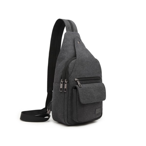 EQ2028 - Kono Casual Canvas Single Strap Sling Backpack - Black