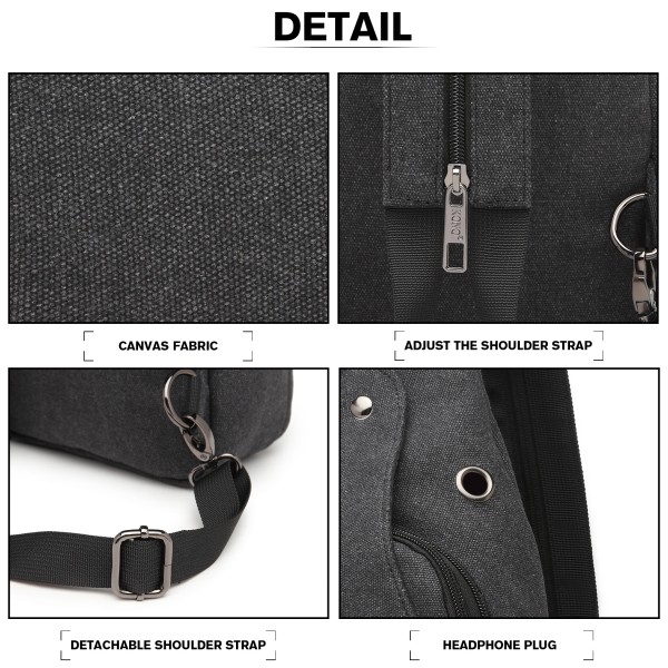 EQ2028 - Kono Casual Canvas Single Strap Sling Backpack - Black