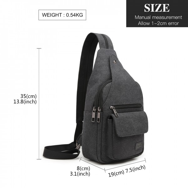 EQ2028 - Kono Casual Canvas Single Strap Sling Backpack - Black