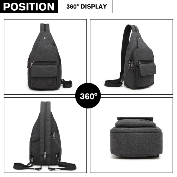 EQ2028 - Kono Casual Canvas Single Strap Sling Backpack - Black