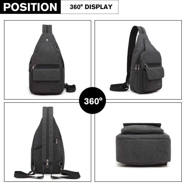 EQ2028 - Kono Casual Canvas Single Strap Sling Backpack - Black