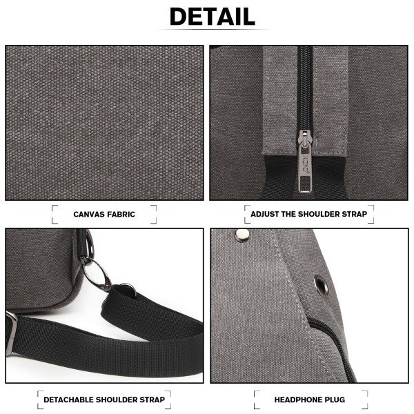 EQ2028 - Kono Casual Canvas Single Strap Sling Backpack - Grey