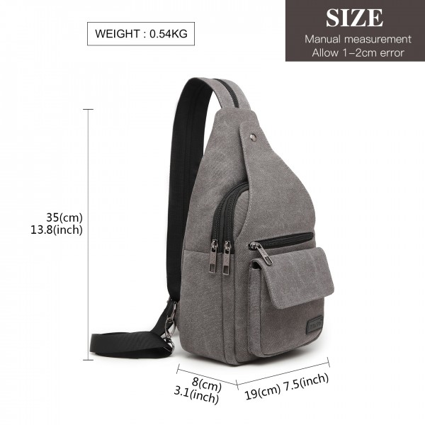 EQ2028 - Kono Casual Canvas Single Strap Sling Backpack - Grey