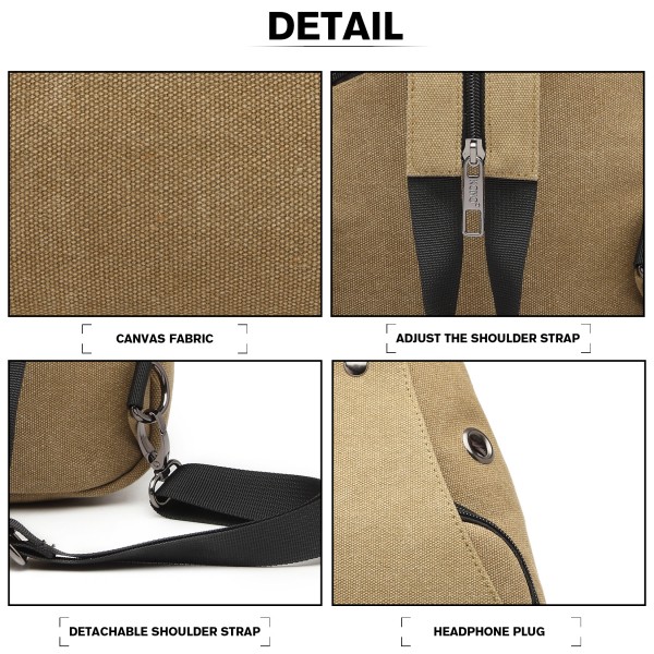EQ2028 - Kono Casual Canvas Single Strap Sling Backpack - Khaki