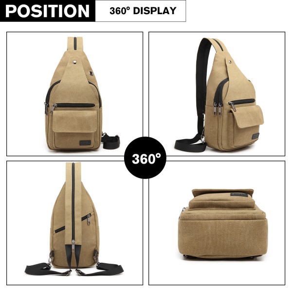 EQ2028 - Kono Casual Canvas Single Strap Sling Backpack - Khaki