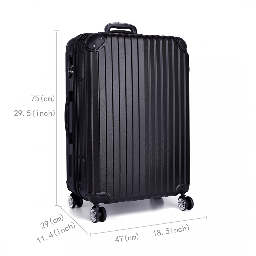 K1771L Kono Hard Shell Suitcase 3 Piece Luggage Set Black