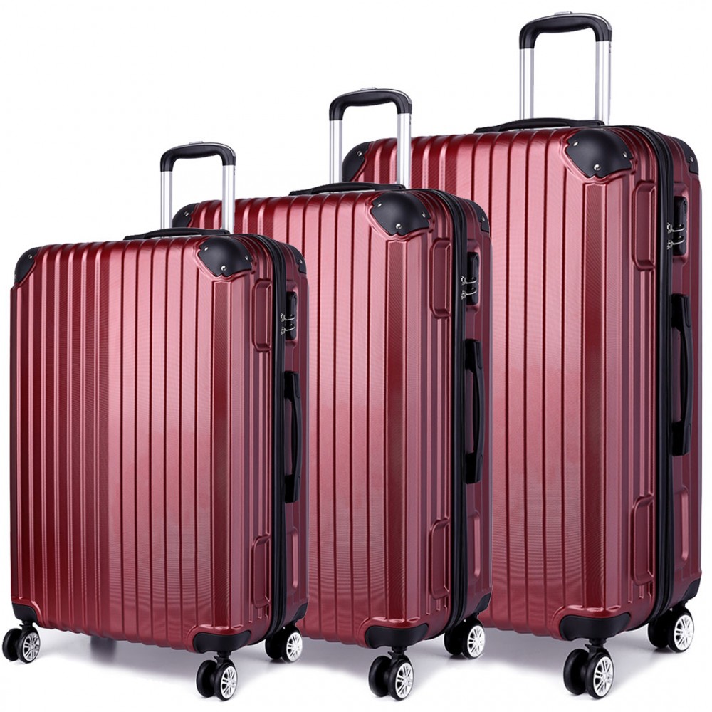 K1771L Kono Hard Shell Suitcase 3 Piece Luggage Set Burgundy