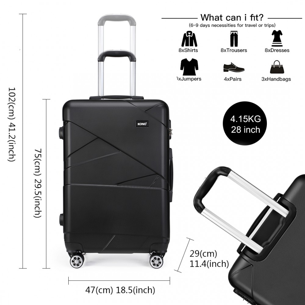 K17722L Kono 28 Inch Bandage Effect Hard Shell Suitcase Black