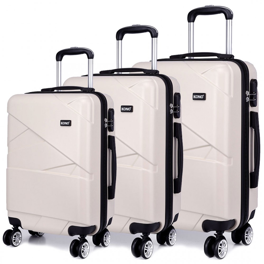 K1772L Kono Bandage Effect Hard Shell Suitcase 3 Piece Luggage Set Beige