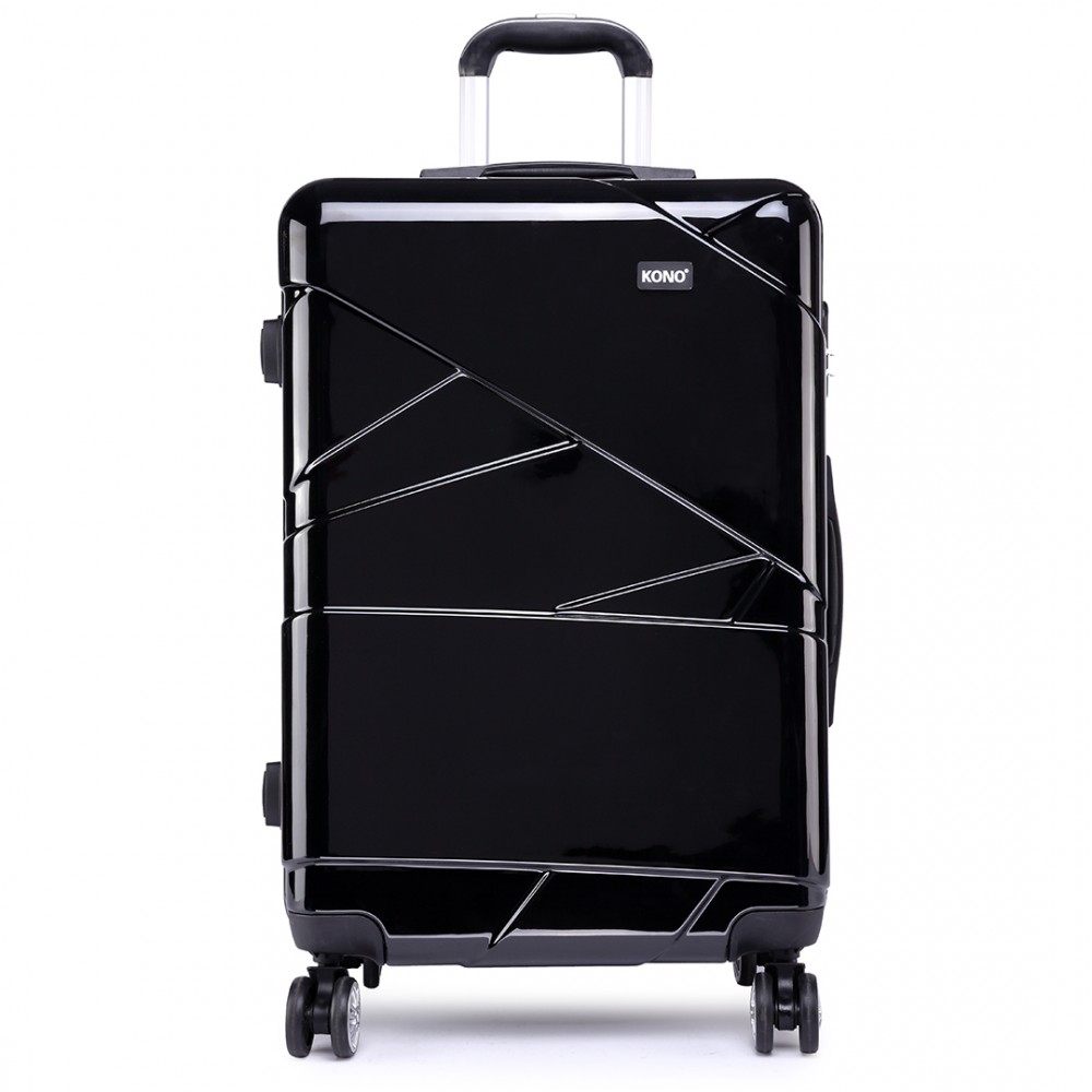 K1772LKono Bandage Effect Hard Shell Suitcase 20 Inch Luggage Set Black