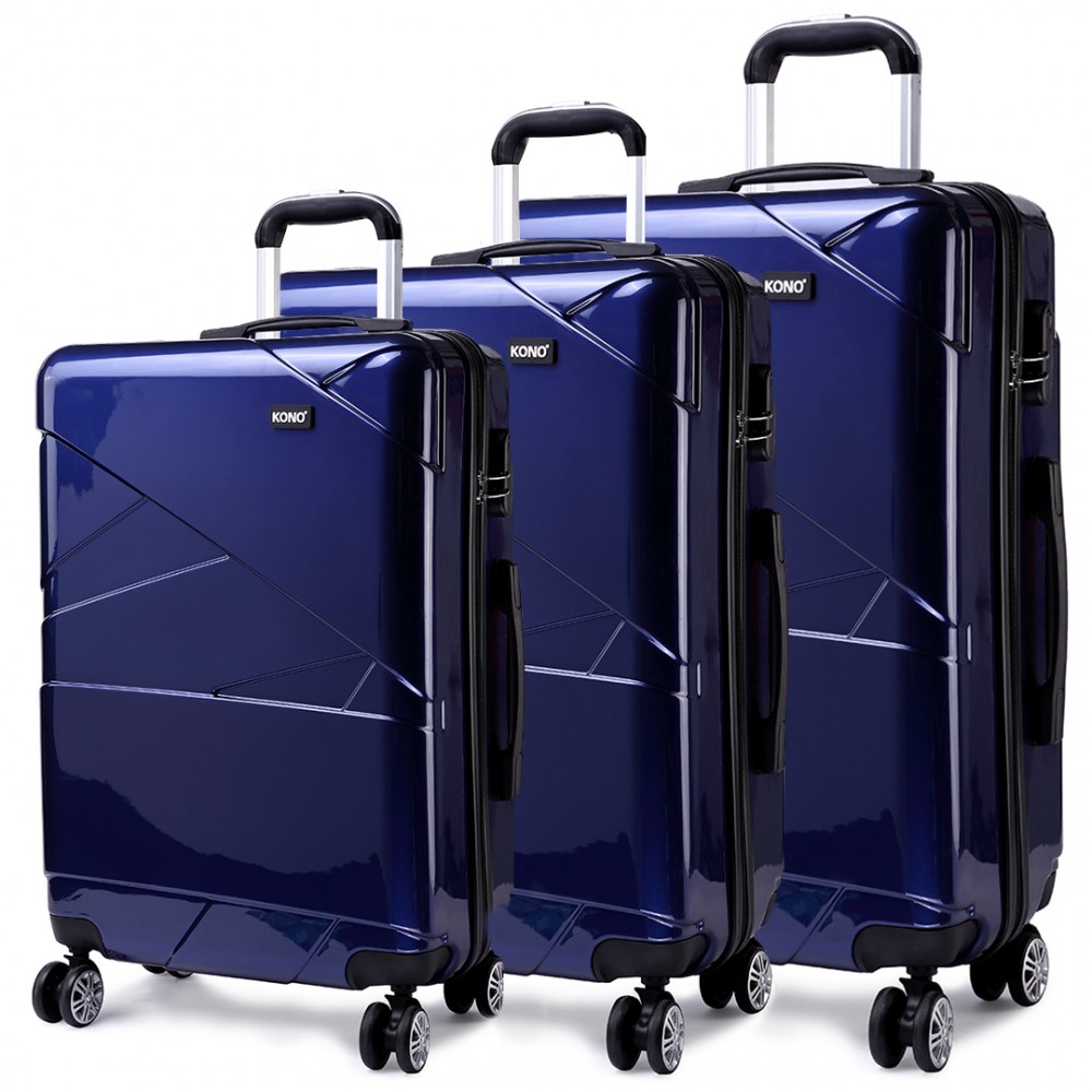 K1772L Kono Bandage Effect Hard Shell Suitcase 3 Piece Luggage Set Navy