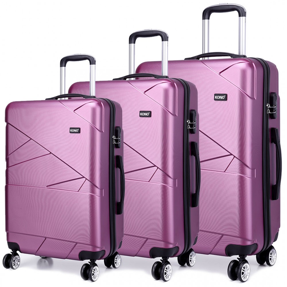 K1772L Kono Bandage Effect Hard Shell Suitcase 3 Piece Luggage Set Purple