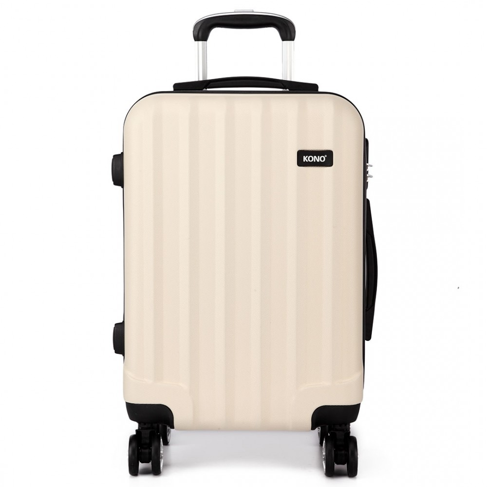 K1773L Kono Vertical Stripe Hard Shell Suitcase 20 Inch Luggage Set Beige