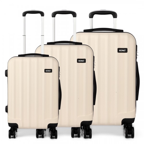 K1773L Kono Vertical Stripe Hard Shell Suitcase 3 Piece Luggage Set Beige