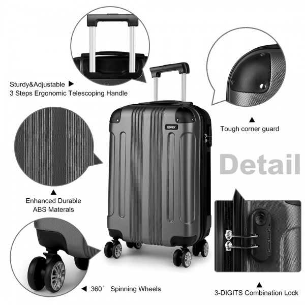 K1777L - Kono 19 Inch ABS Hard Shell Suitcase Luggage - Grey