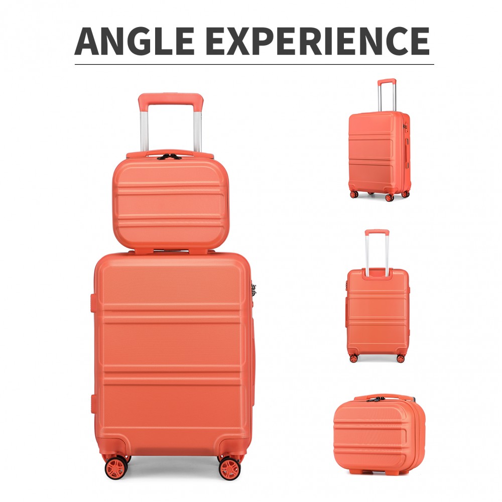 K18711L Kono ABS 4 Wheel Suitcase Set with Vanity Case Coral