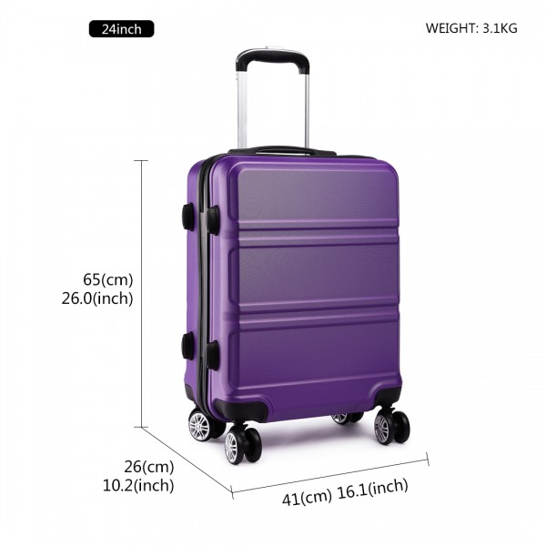 K1871-1L - Kono ABS Sculpted Horizontal Design 24 Inch Suitcase - Purple
