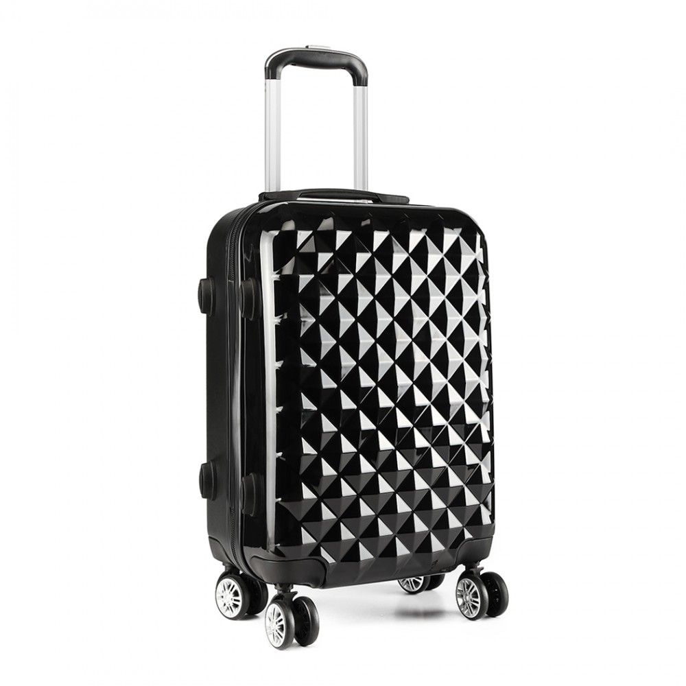 K1992 Kono Multifaceted Diamond Pattern Hard Shell 20 Inch Suitcase Black