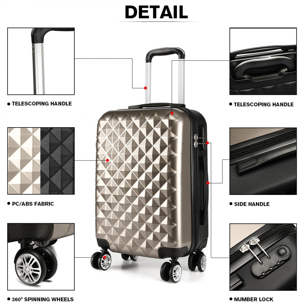 K1992 Kono Multifaceted Diamond Pattern Hard Shell 20 Inch Suitcase Gold