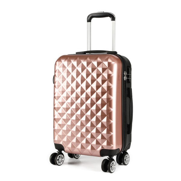 K1992 - Kono Multifaceted Diamond Pattern Hard Shell 20 Inch Suitcase - Nude (Rose Gold)