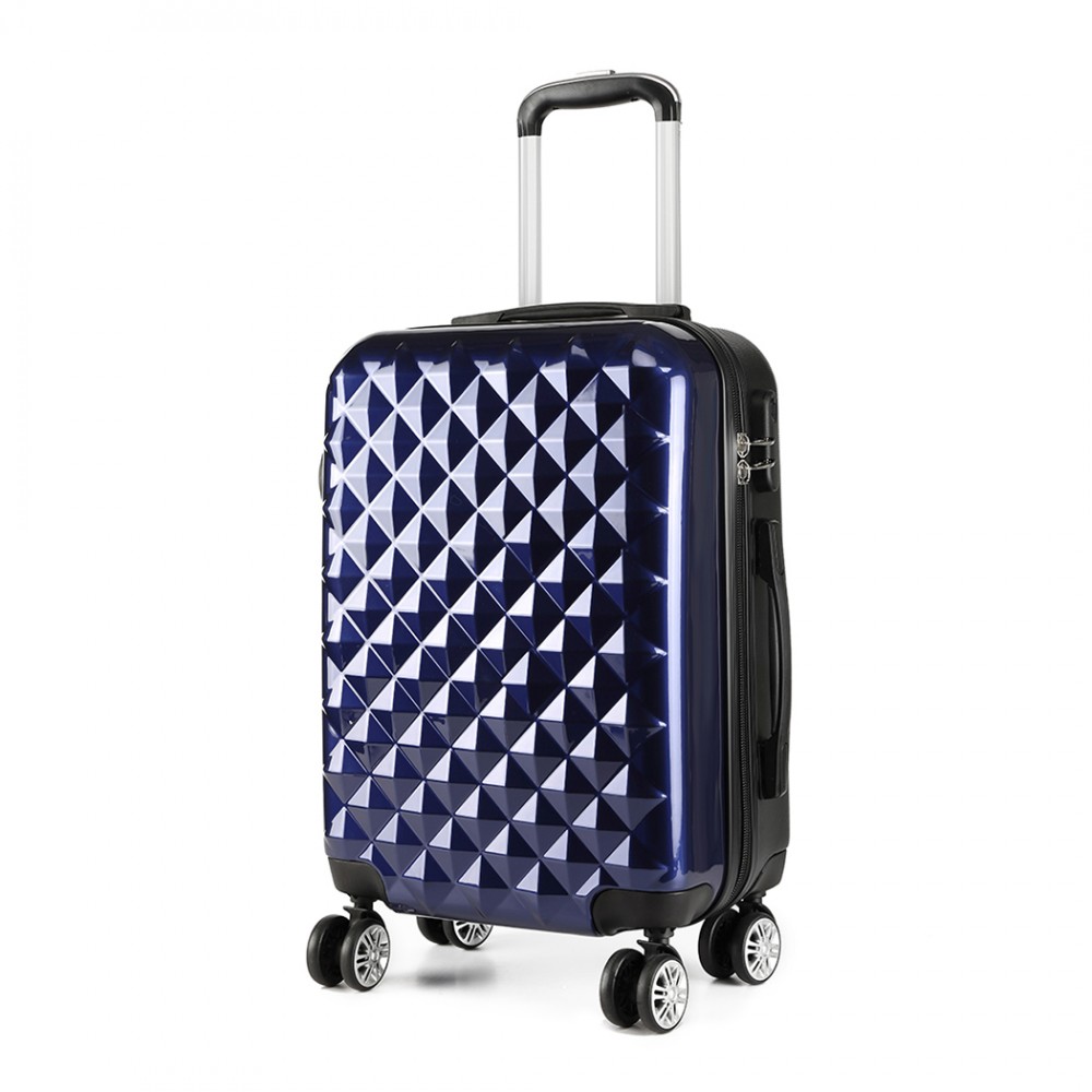 K1992 Kono Multifaceted Diamond Pattern Hard Shell 20 Inch Suitcase Navy