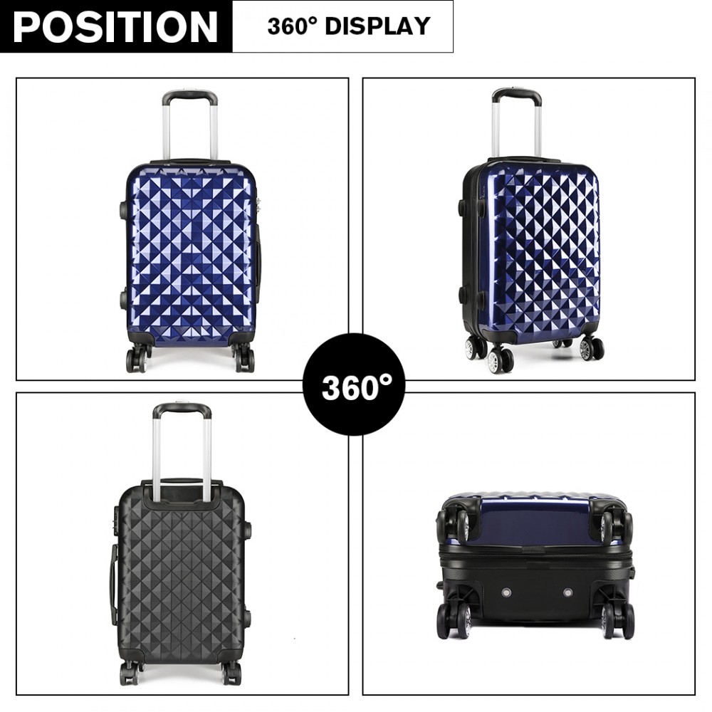 K1992 Kono Multifaceted Diamond Pattern Hard Shell 20 Inch Suitcase Navy