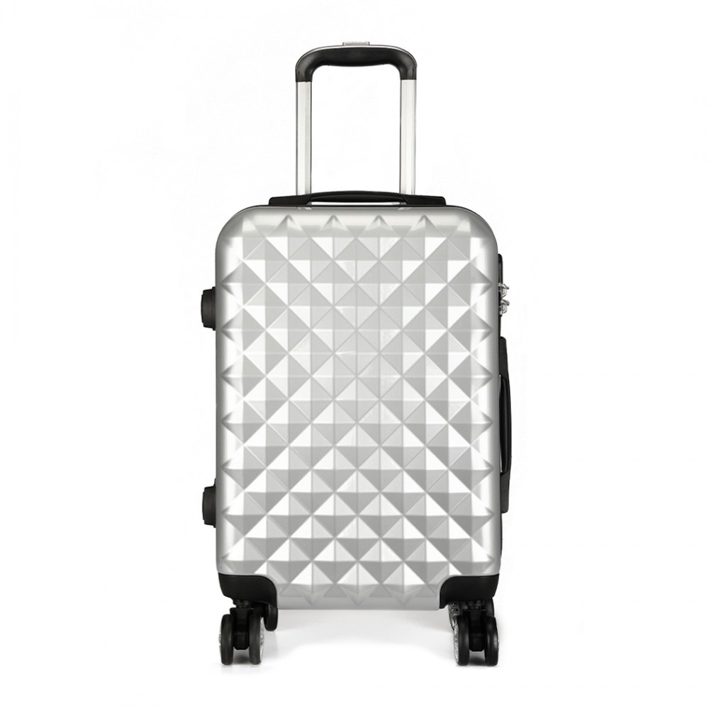 K1992 Kono Multifaceted Diamond Pattern Hard Shell 20 Inch Suitcase Silver