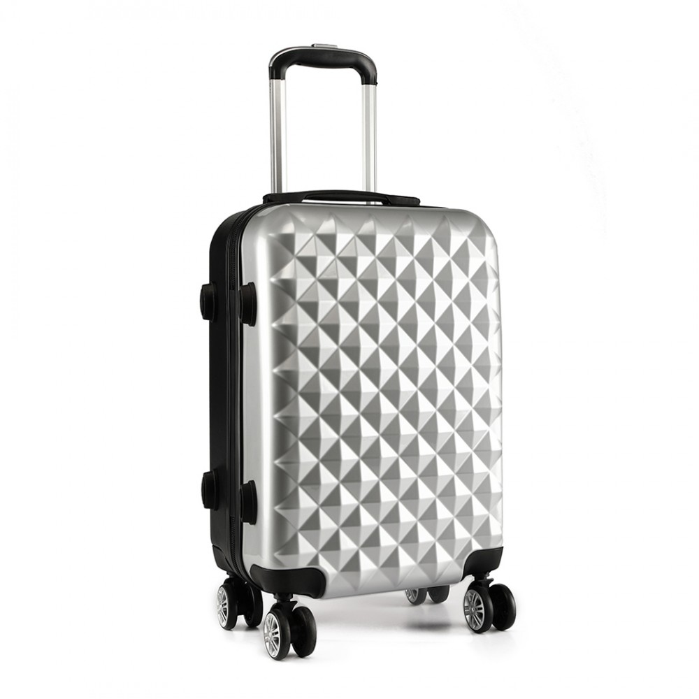 K1992 Kono Multifaceted Diamond Pattern Hard Shell 20 Inch Suitcase Silver