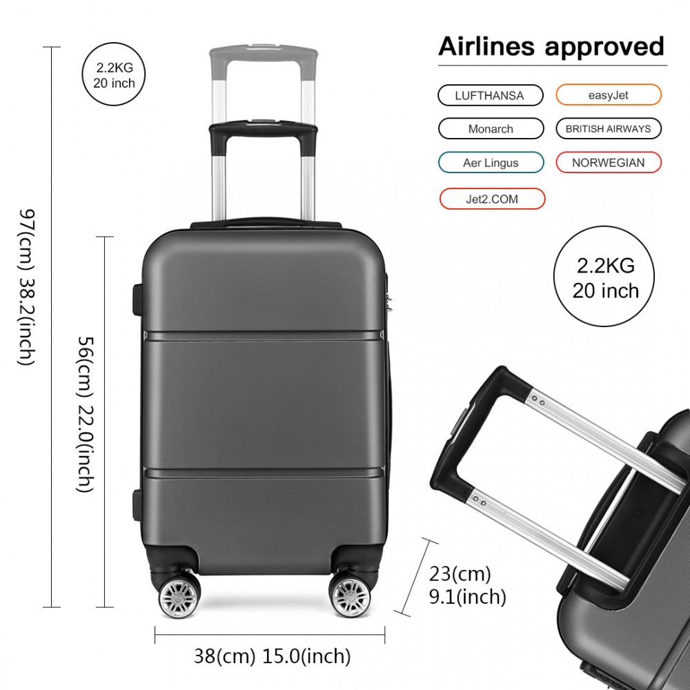 K1995 KONO HARD SHELL ABS CARRY ON SUITCASE GREY