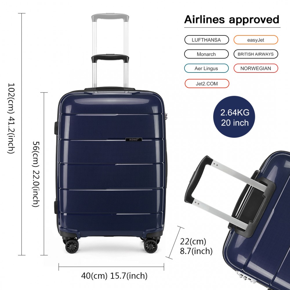K1997L KONO 20 INCH CABIN SIZE HARD SHELL PP SUITCASE NAVY