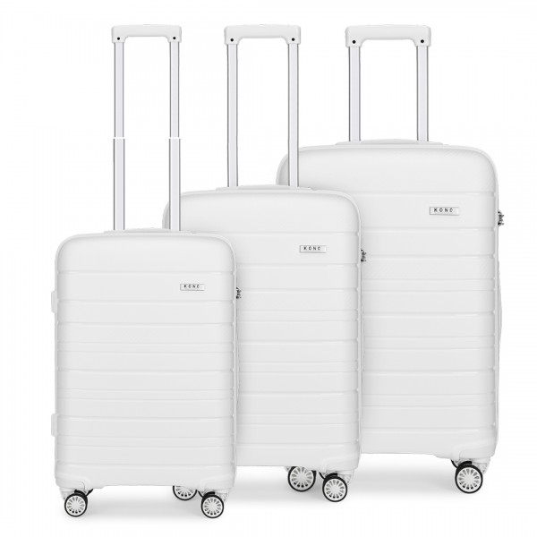 K2091L - Kono Multi Texture Hard Shell PP Suitcase 3 Pieces Set - Classic Collection - White
