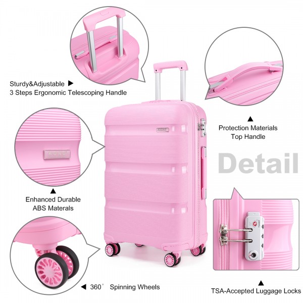 K2092 - Kono Bright Hard Shell PP Suitcase 3 Pieces Set - Classic Collection - Pink