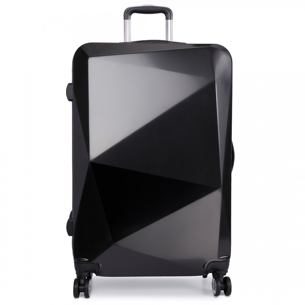 K6671L - Kono Hard Shell Suitcase Diamond Design 3 Piece Luggage Set Black